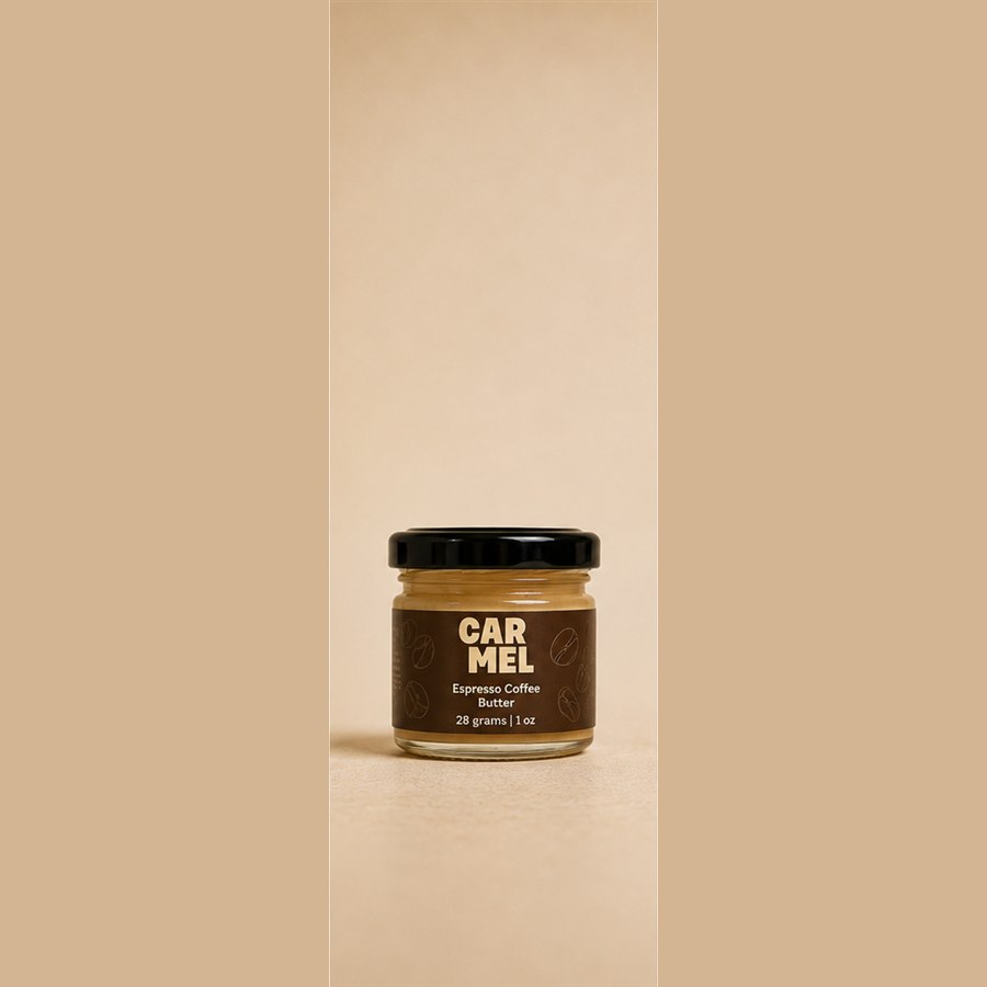 Four CARMEL Goods 1oz butter jars: Garlic and Chili, Mixed Berries, Espresso Coffee, and Chimichurri