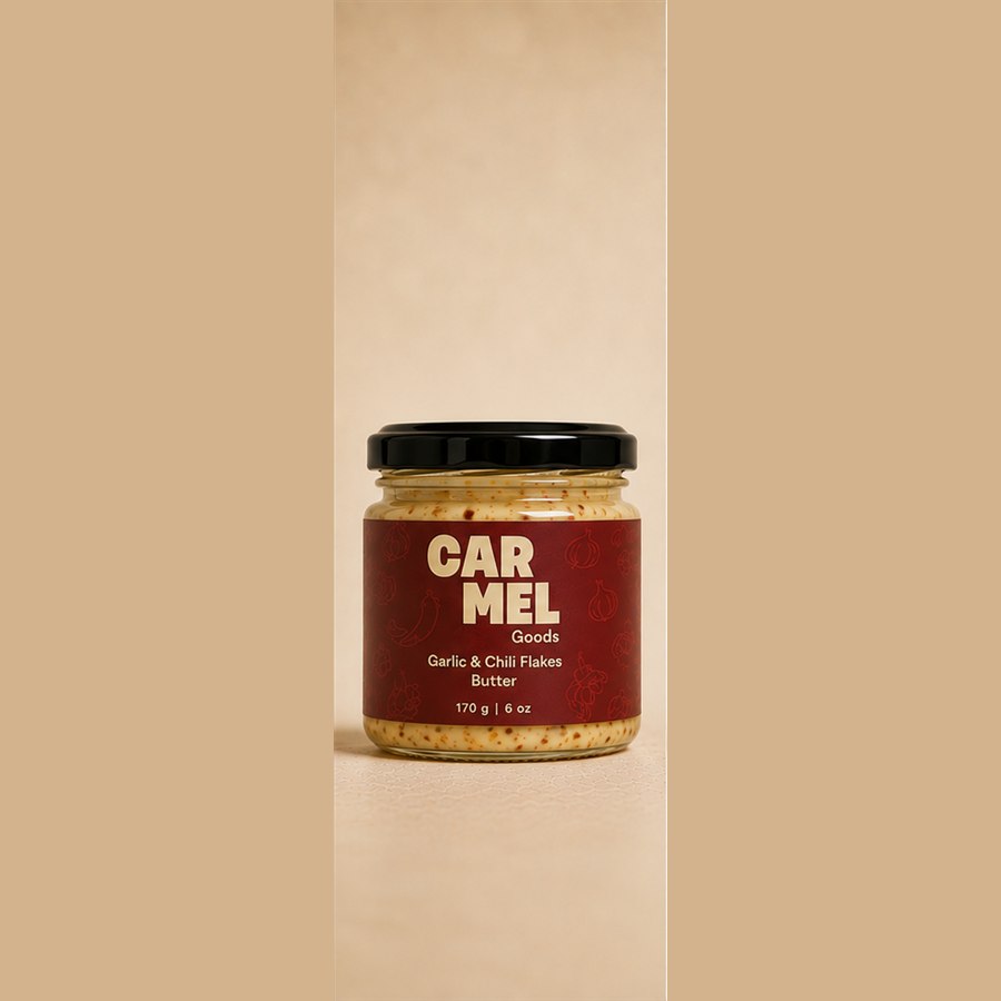 Jar of CARMEL Goods Crispy Garlic and Chili Butter